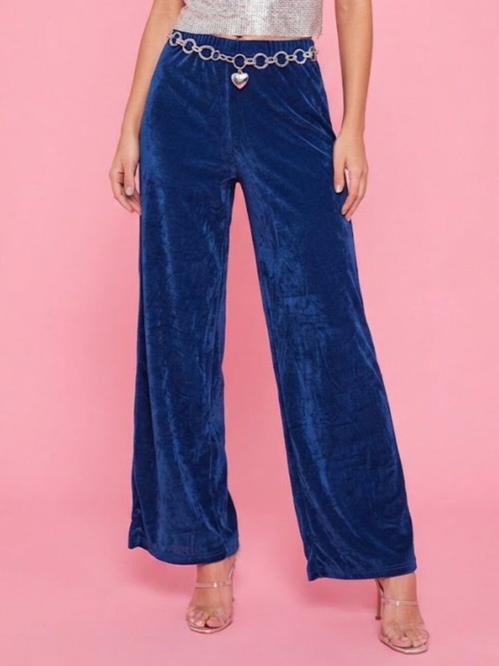 Cobalt Crush Velvet High Waist Wide Leg Pants